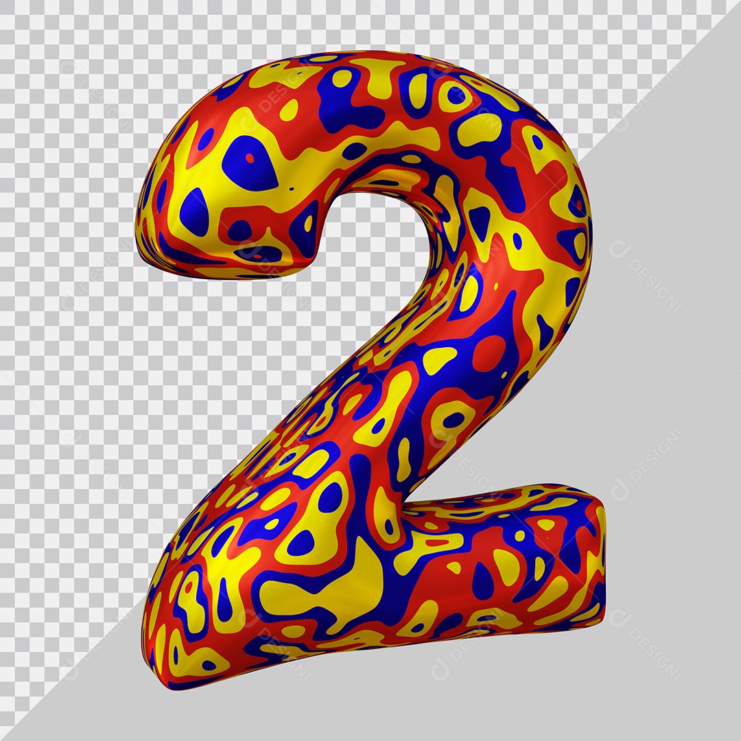 Número 3D 2 Colorido Para Composição PSD