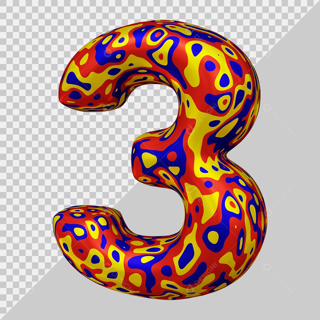Número 3D 3 Colorido Para Composição PSD