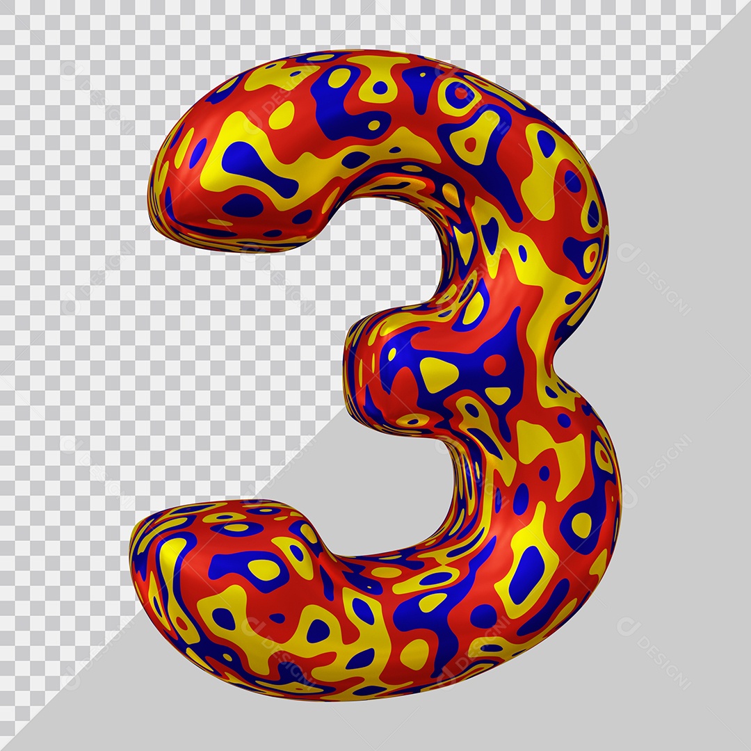Número 3D 3 Colorido Para Composição PSD