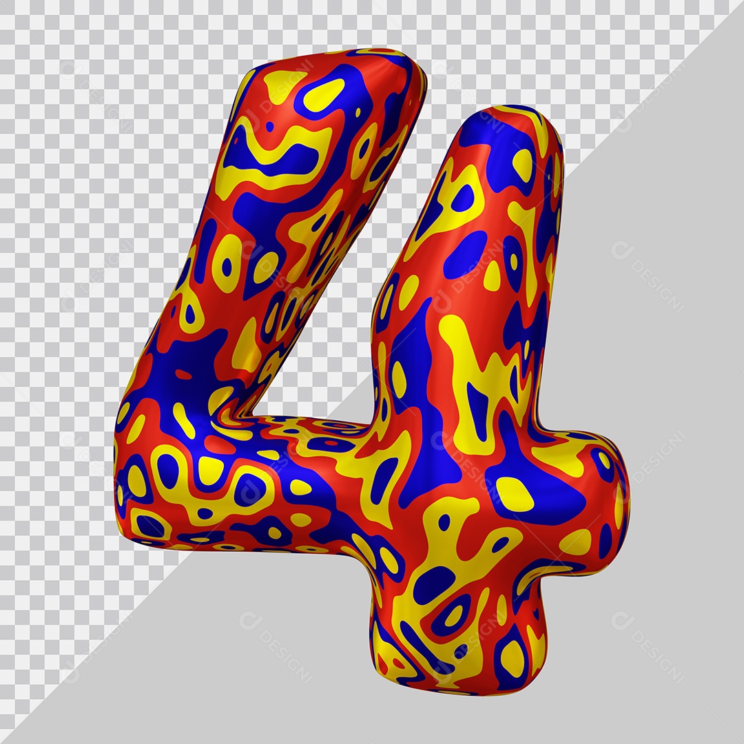 Número 3D 4 Colorido Para Composição PSD