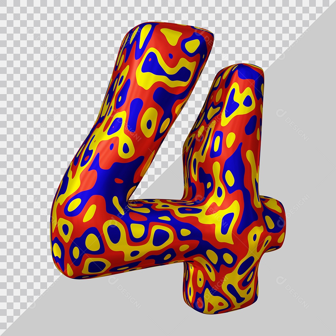 Número 3D 4 Colorido Para Composição PSD