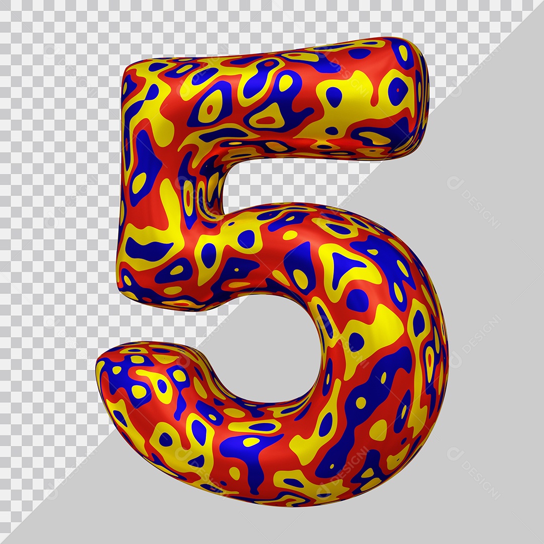 Número 3D 5 Colorido Para Composição PSD