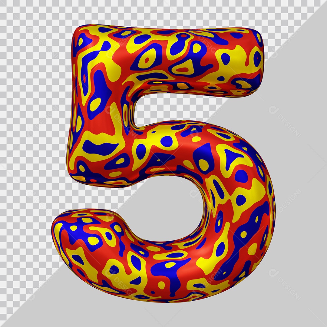 Número 3D 5 Colorido Para Composição PSD