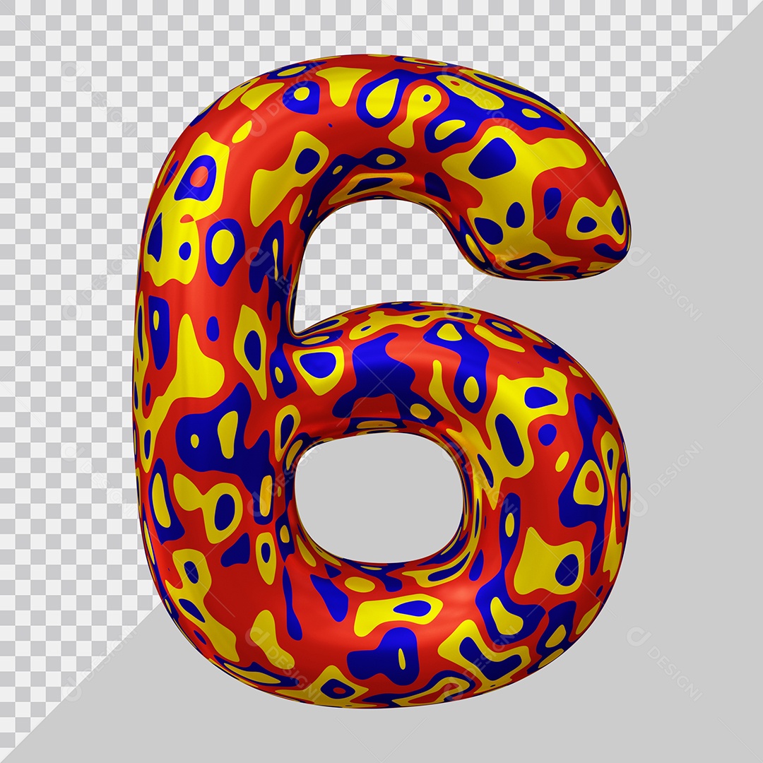 Número 3D 6 Colorido Para Composição PSD