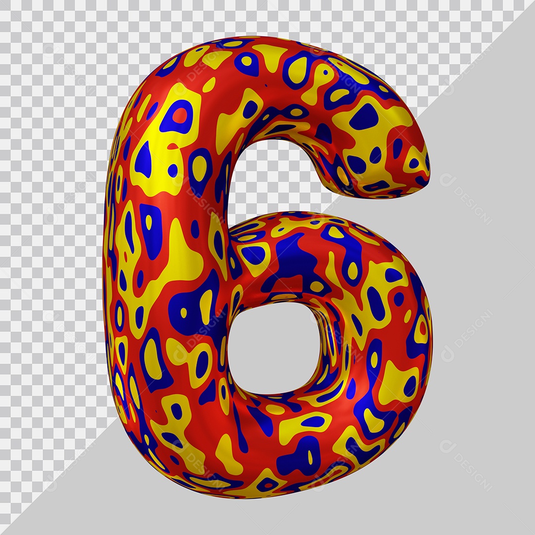 Número 3D 6 Colorido Para Composição PSD