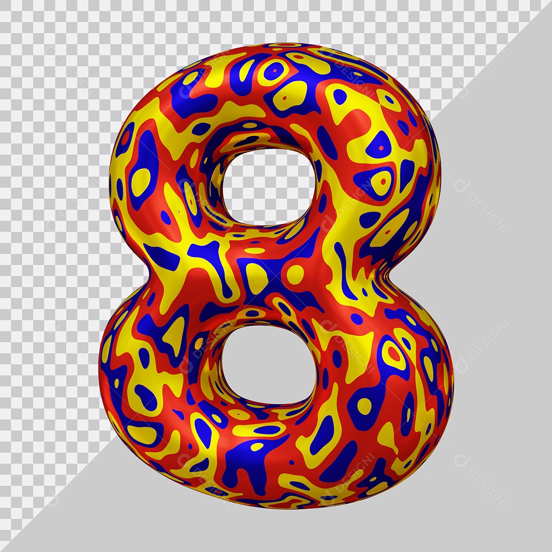 Número 3D 8 Colorido Para Composição PSD