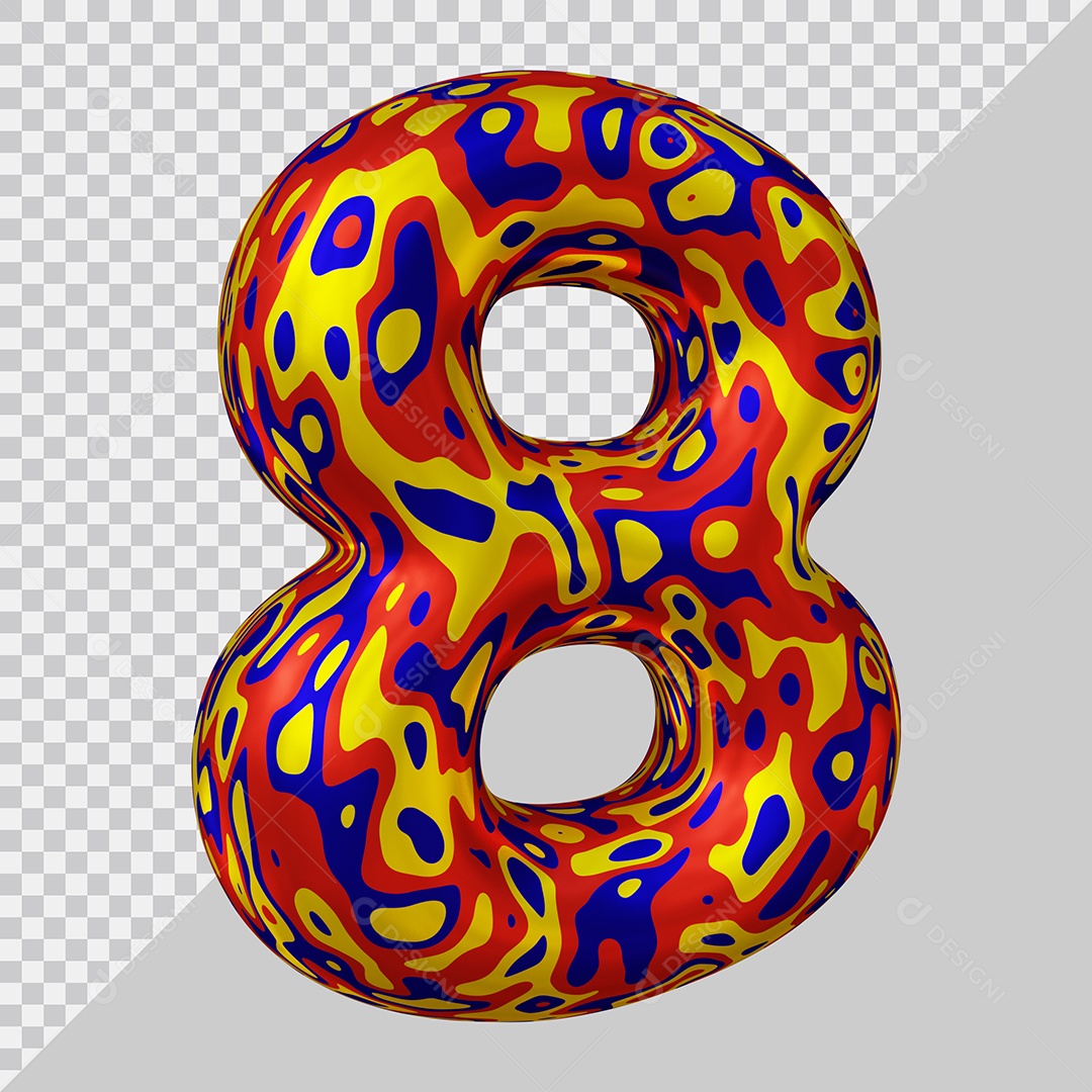 Número 3D 8 Colorido Para Composição PSD