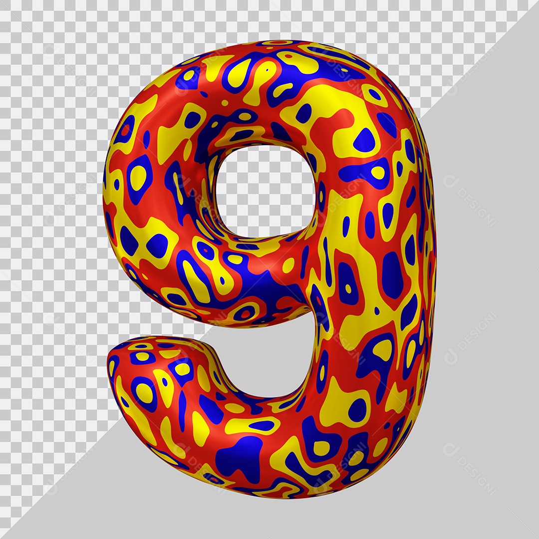 Número 3D 9 Colorido Para Composição PSD
