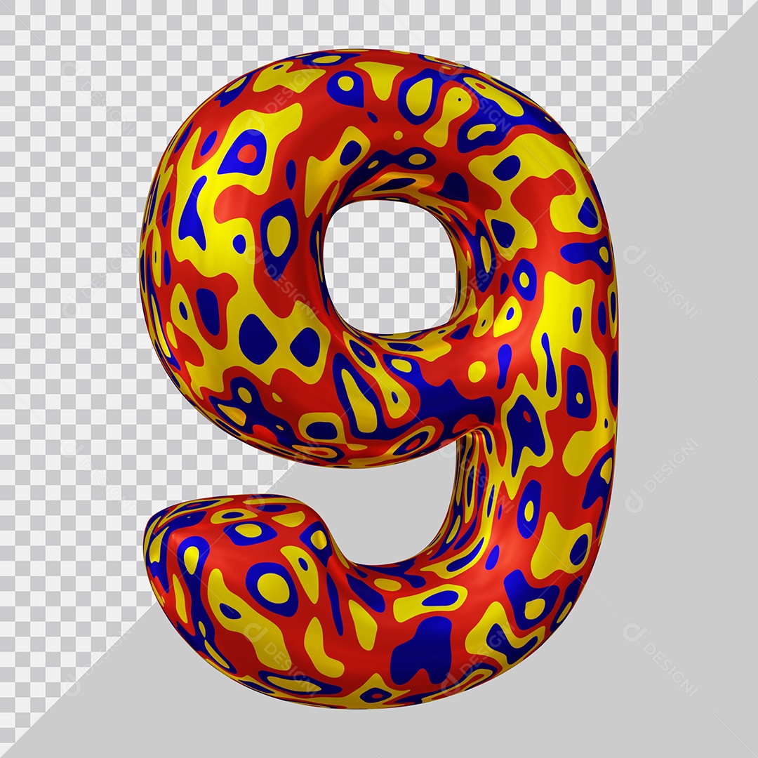 Número 3D 9 Colorido Para Composição PSD