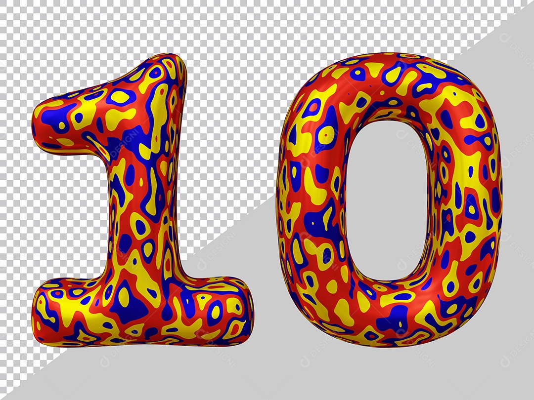 Número 3D 10 Colorido Para Composição PSD