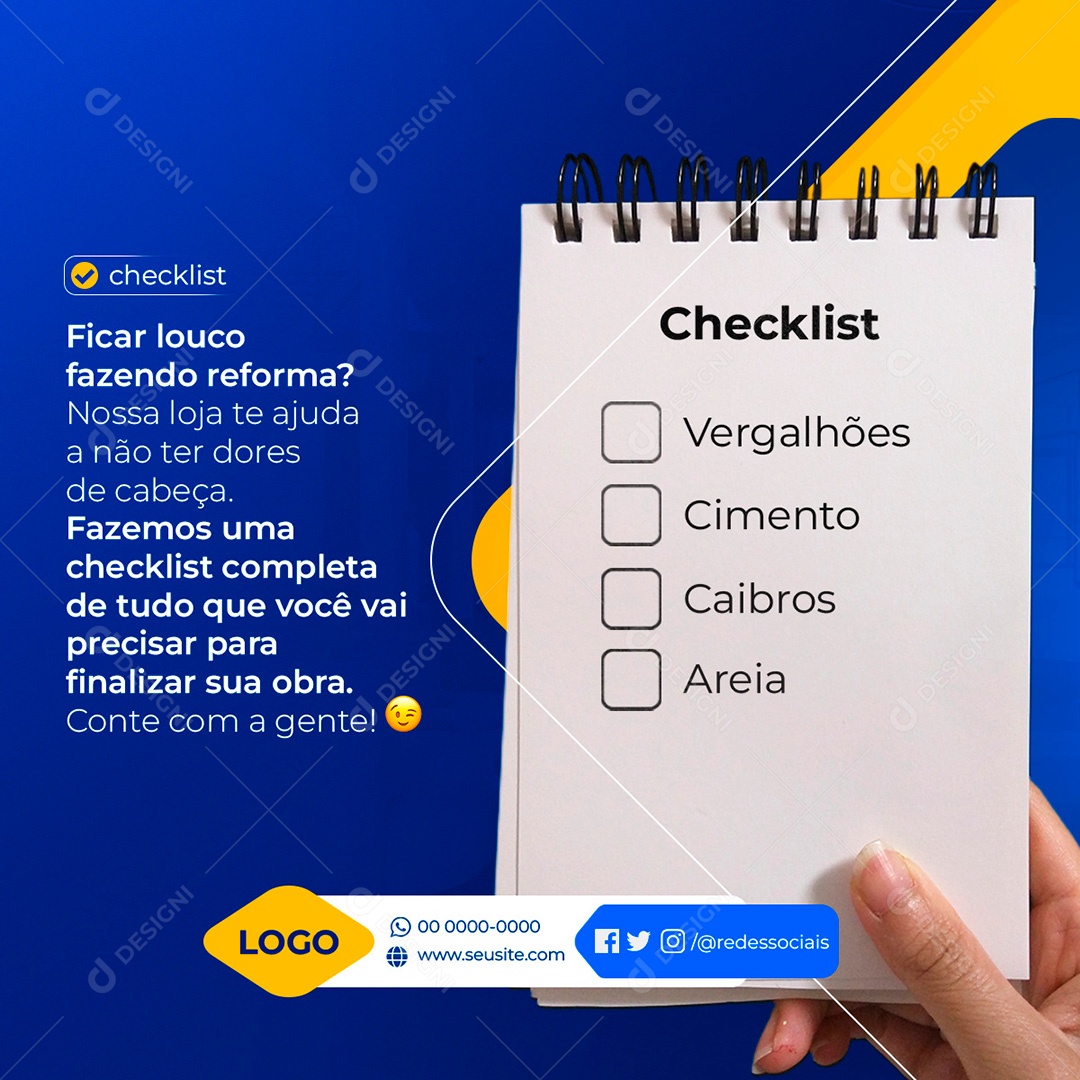 Post Materiais de Construção Checklist Social Media PSD Editável