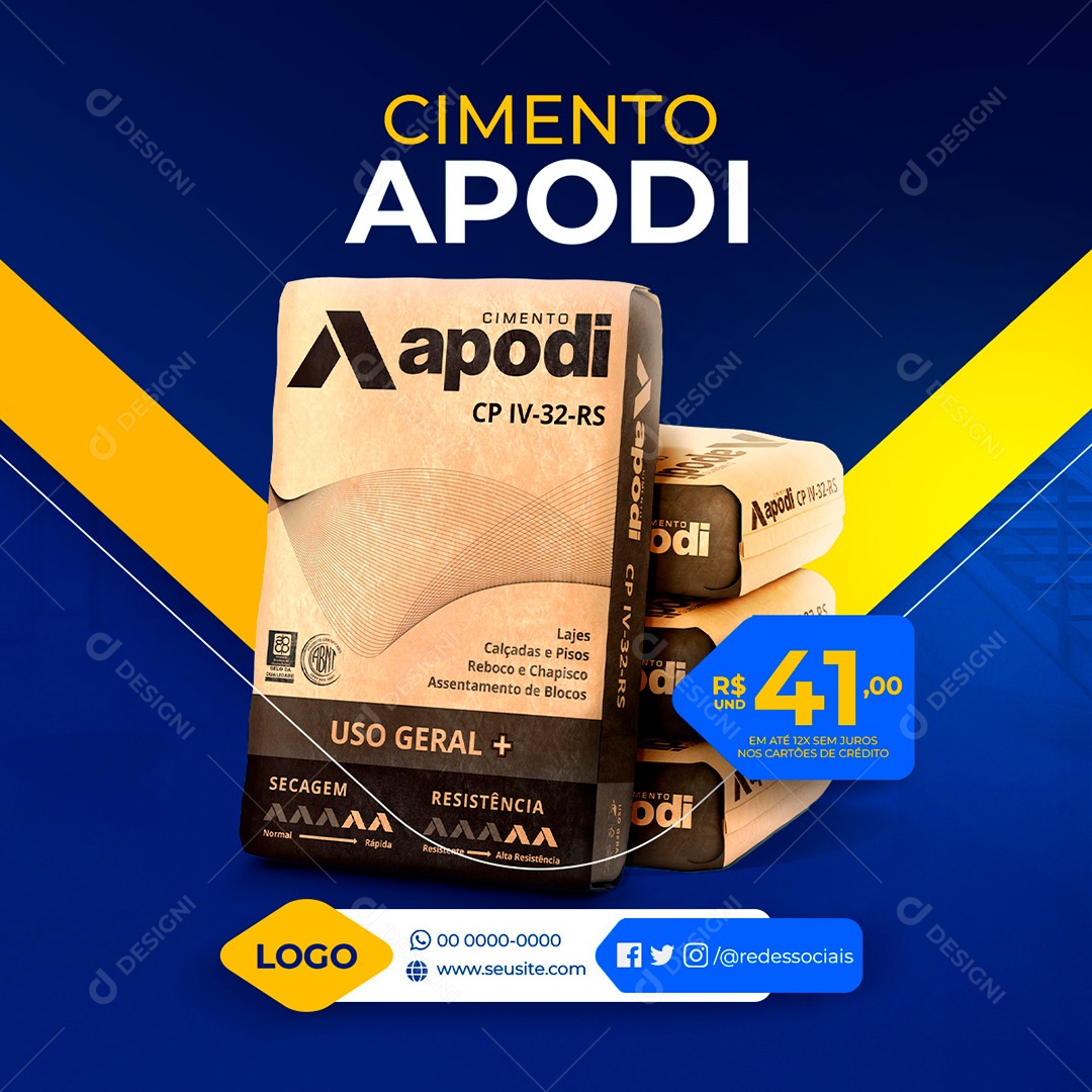 Post Materiais de Construção Cimento Apodi Social Media PSD Editável