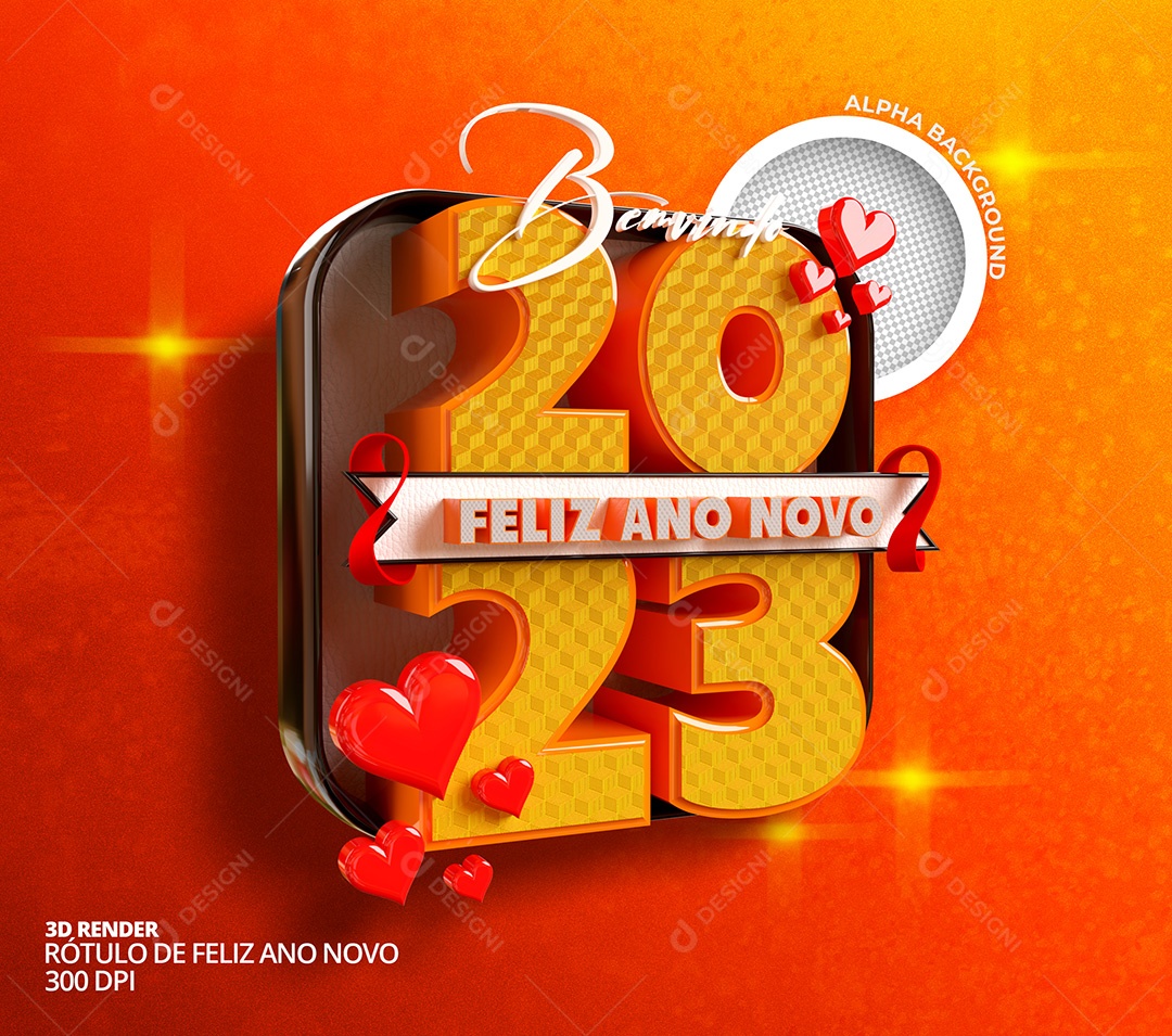 Selo 3D Ano Novo 2023 Para Composição PSD