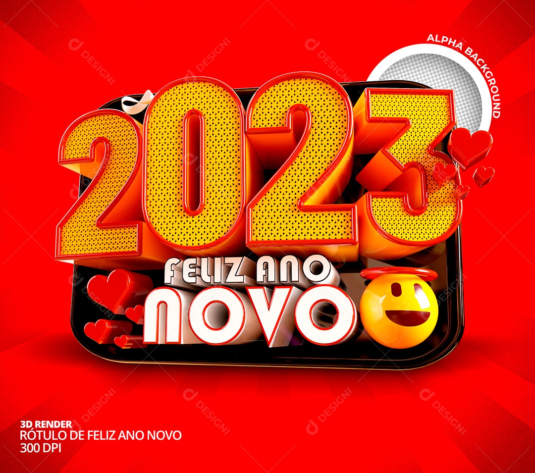 Selo 3D Feliz Ano Novo 2023 Para Composição PSD