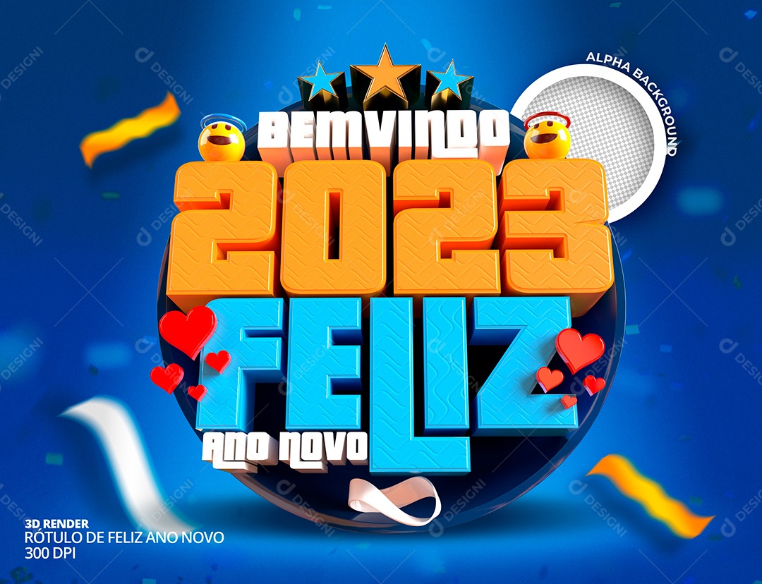 Selo 3D Feliz Ano Novo 2023 Para Composição PSD