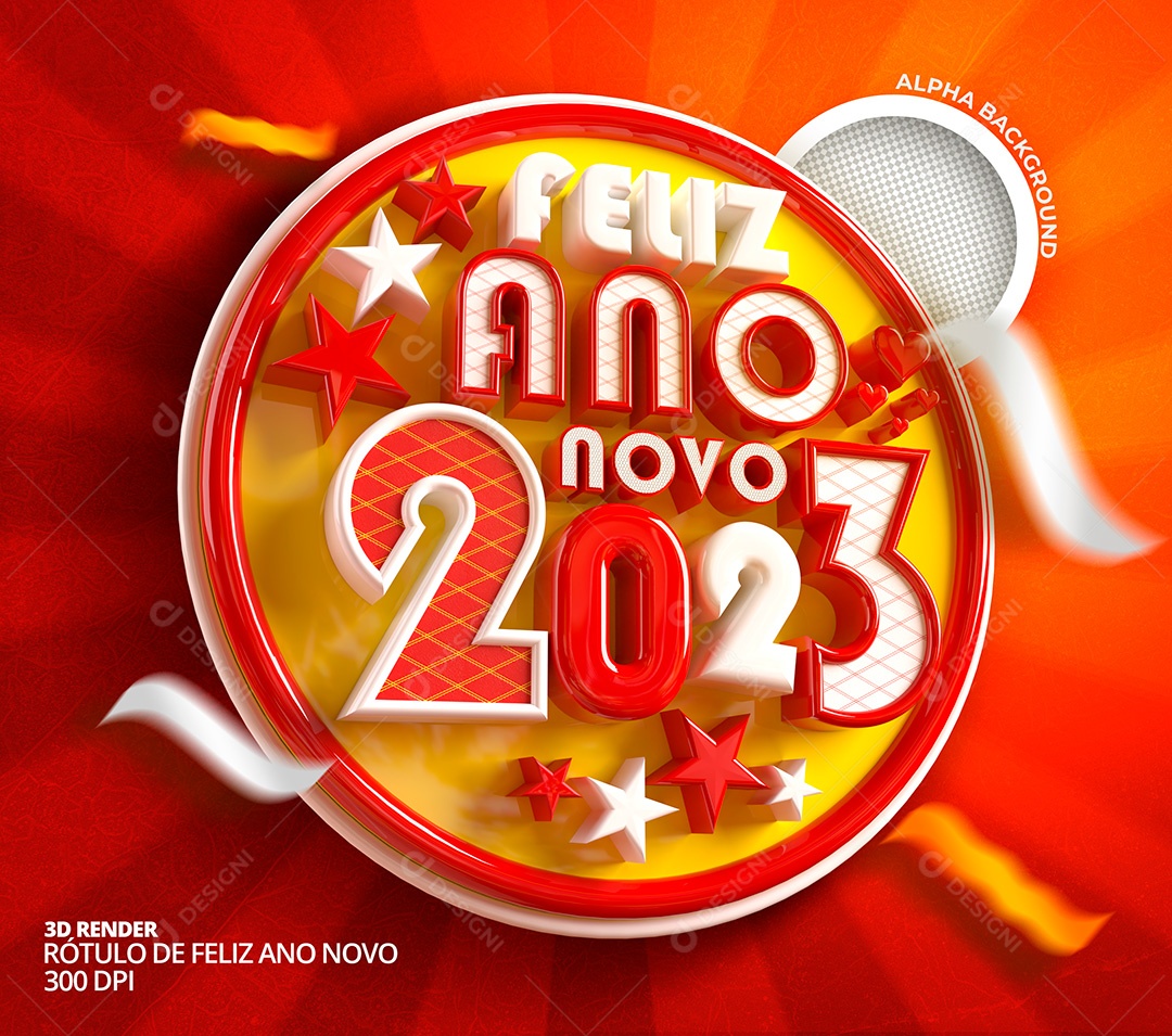 Selo 3D Feliz Ano Novo 2023 Para Composição PSD