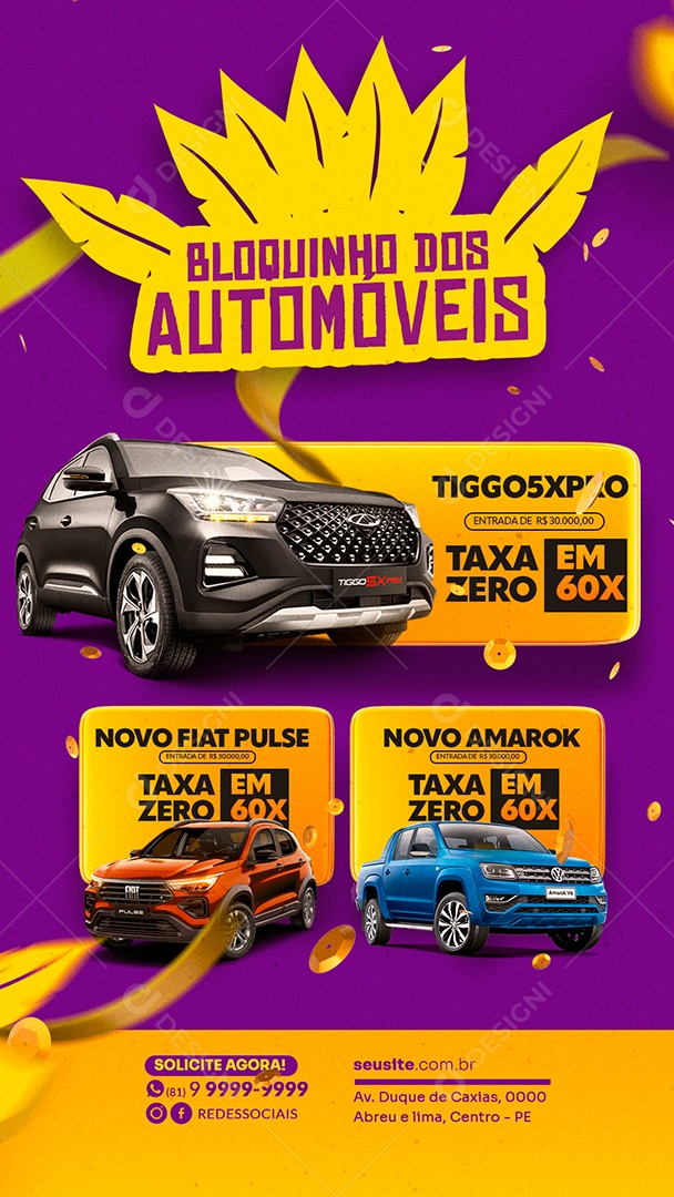 Story Encarte Bloquinho dos Automóveis Carnaval Concessionária Social Media PSD Editável