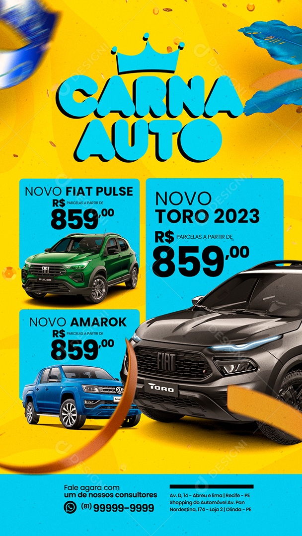 Story Encarte Carna Auto Novo Fiat Pulse Carnaval Concessionária Social Media PSD Editável