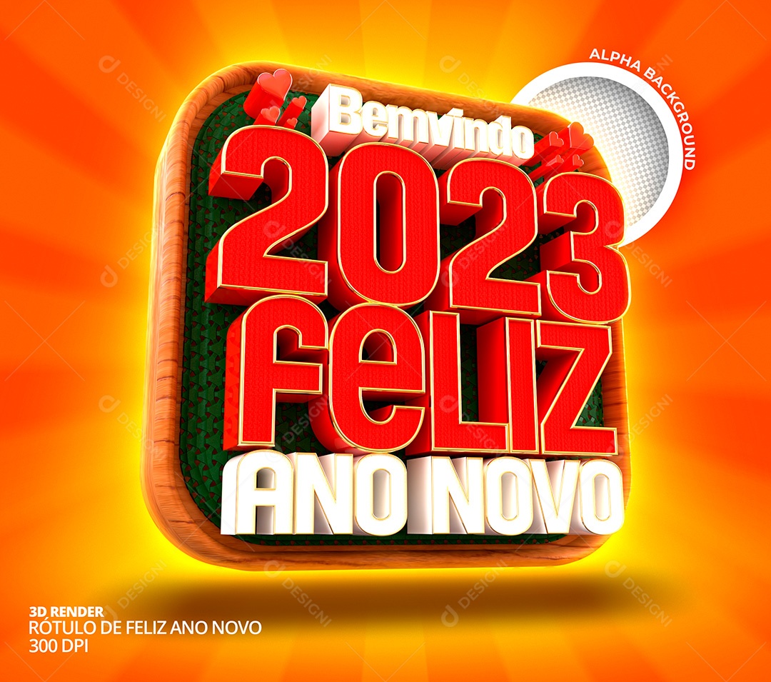 Selo 3D Feliz Ano Novo 2023 Para Composição PSD
