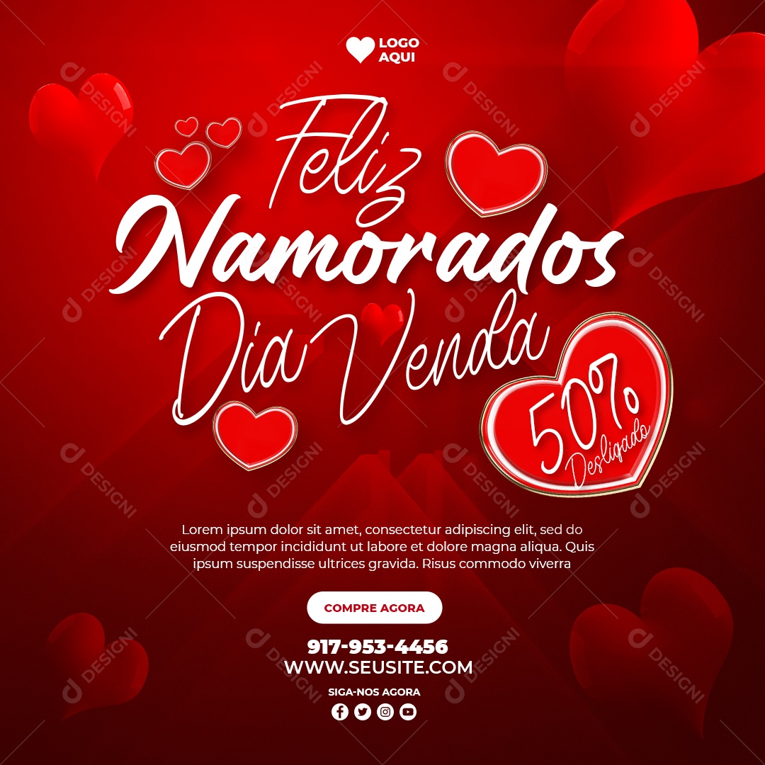 Post Dia dos Namorados Promoção 50% Social Media PSD Editável