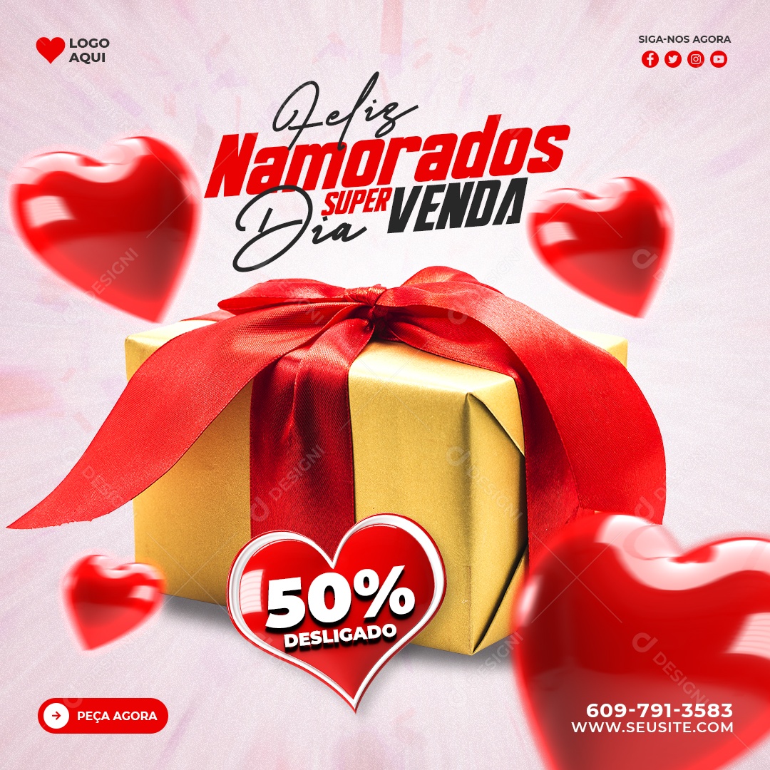 Post Dia dos Namorados Promoção 50% Social Media PSD Editável