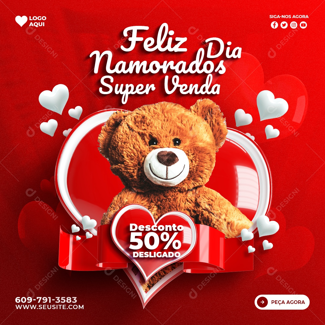 Post Dia dos Namorados Promoção 50% Social Media PSD Editável