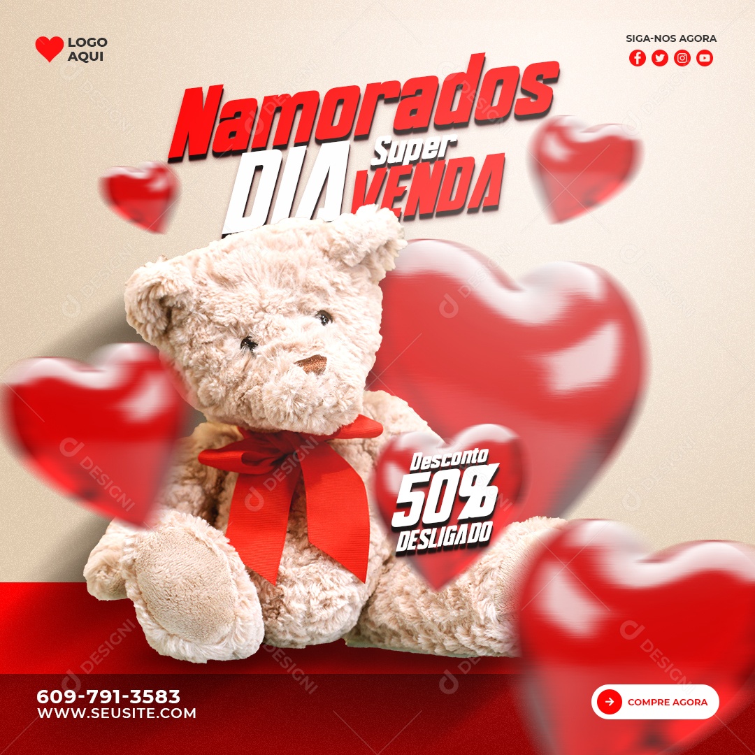 Post Dia dos Namorados Promoção 50% Social Media PSD Editável