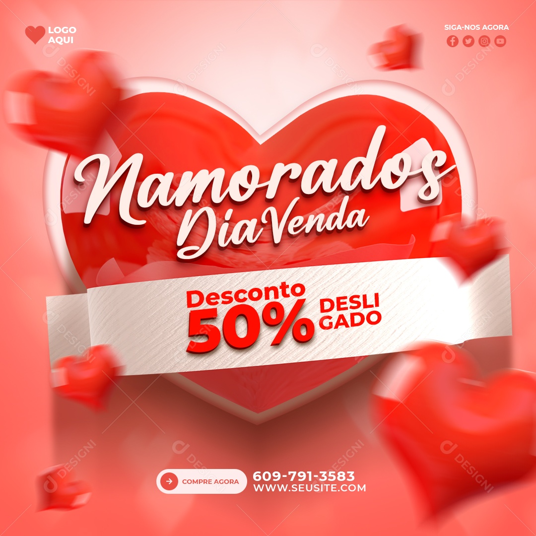 Post Dia dos Namorados Promoção 50% Social Media PSD Editável