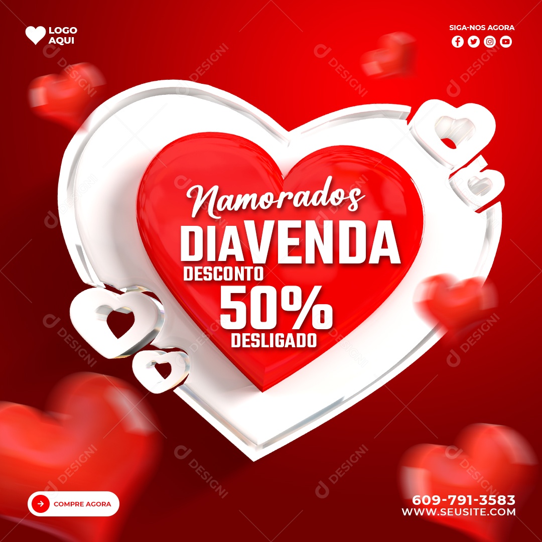 Post Dia dos Namorados Promoção 50% Social Media PSD Editável