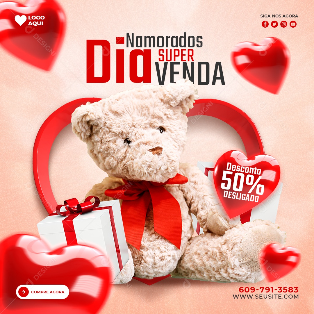 Post Dia dos Namorados Promoção 50% Social Media PSD Editável