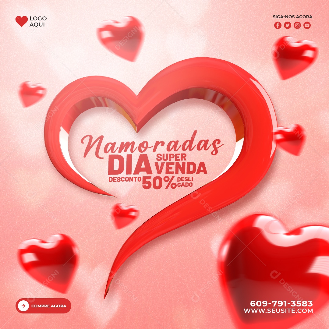 Post Dia dos Namorados Promoção 50% Social Media PSD Editável