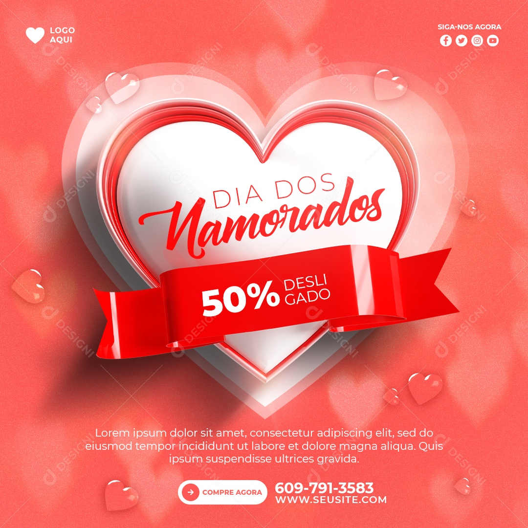 Post Dia dos Namorados Promoção 50% Social Media PSD Editável