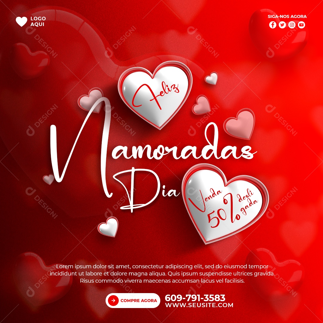 Post Dia dos Namorados Promoção 50% Social Media PSD Editável