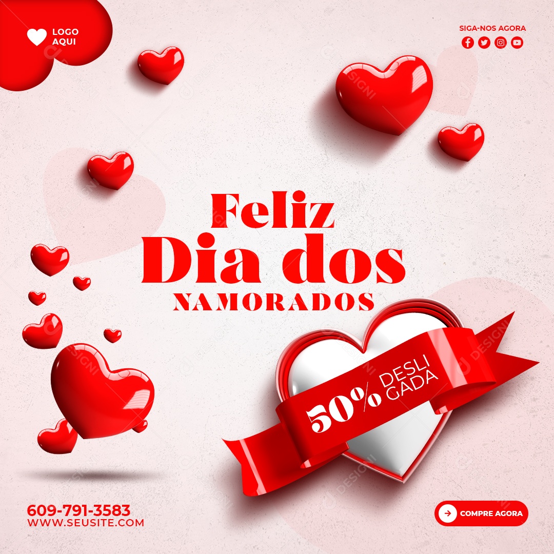 Post Dia dos Namorados Promoção 50% Social Media PSD Editável