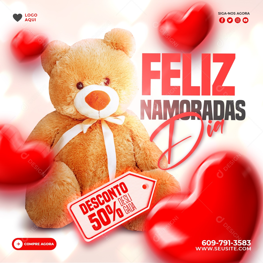 Post Dia dos Namorados Promoção 50% Social Media PSD Editável