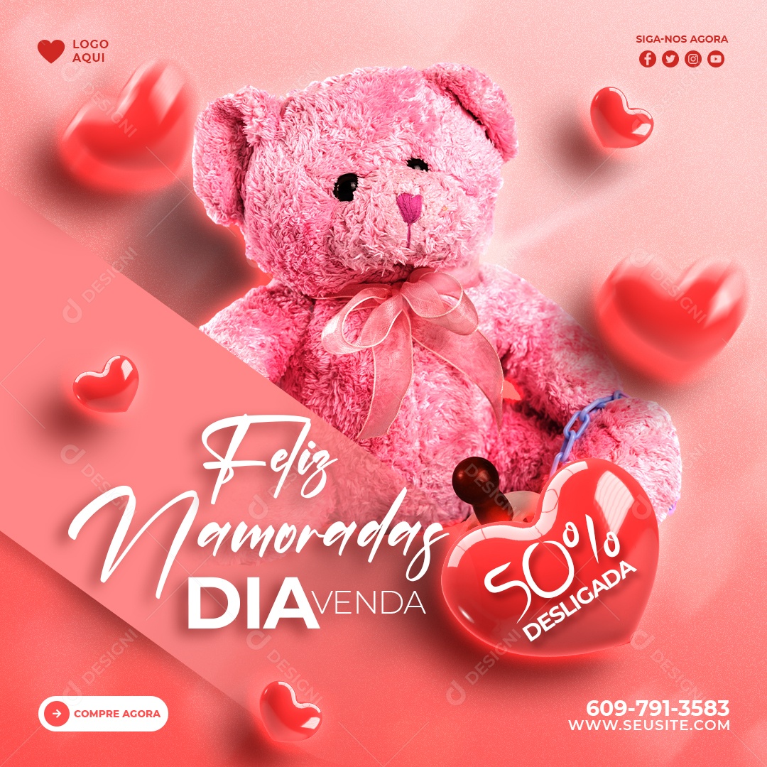 Post Dia dos Namorados Promoção 50% Social Media PSD Editável