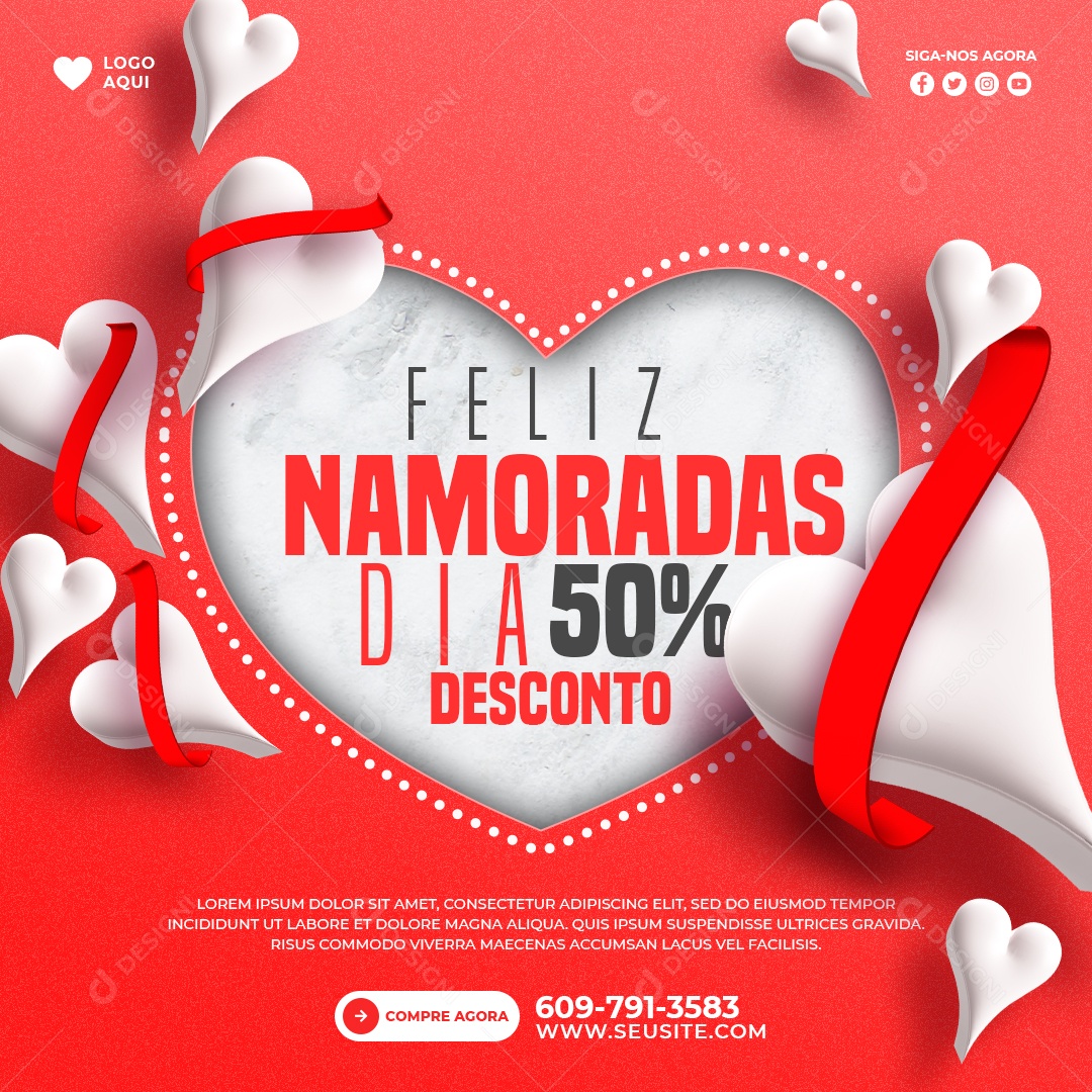 Post Dia dos Namorados Promoção 50% Social Media PSD Editável