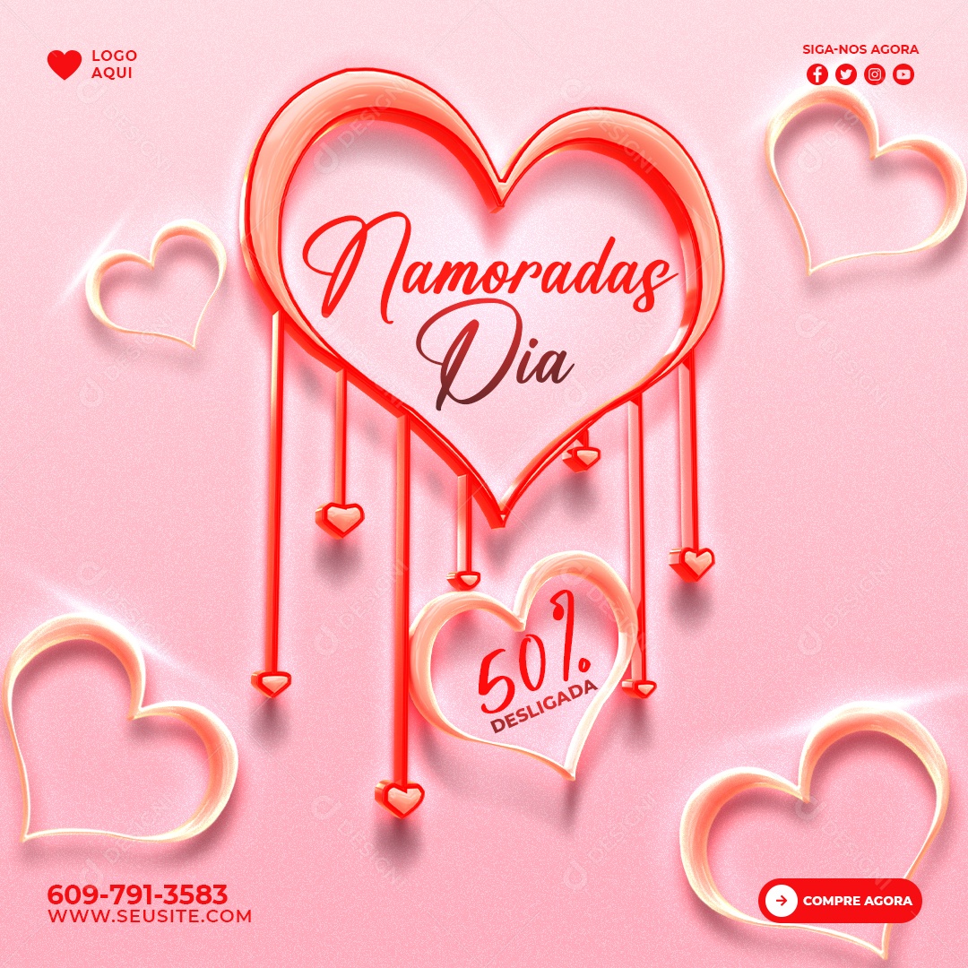 Post Dia dos Namorados Promoção 50% Social Media PSD Editável