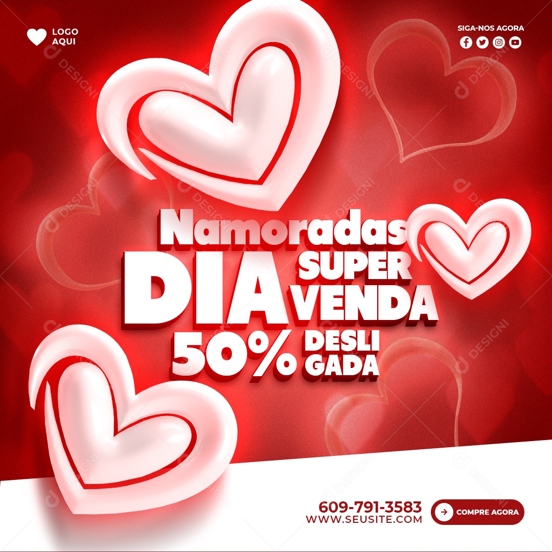 Post Dia dos Namorados Promoção 50% Social Media PSD Editável