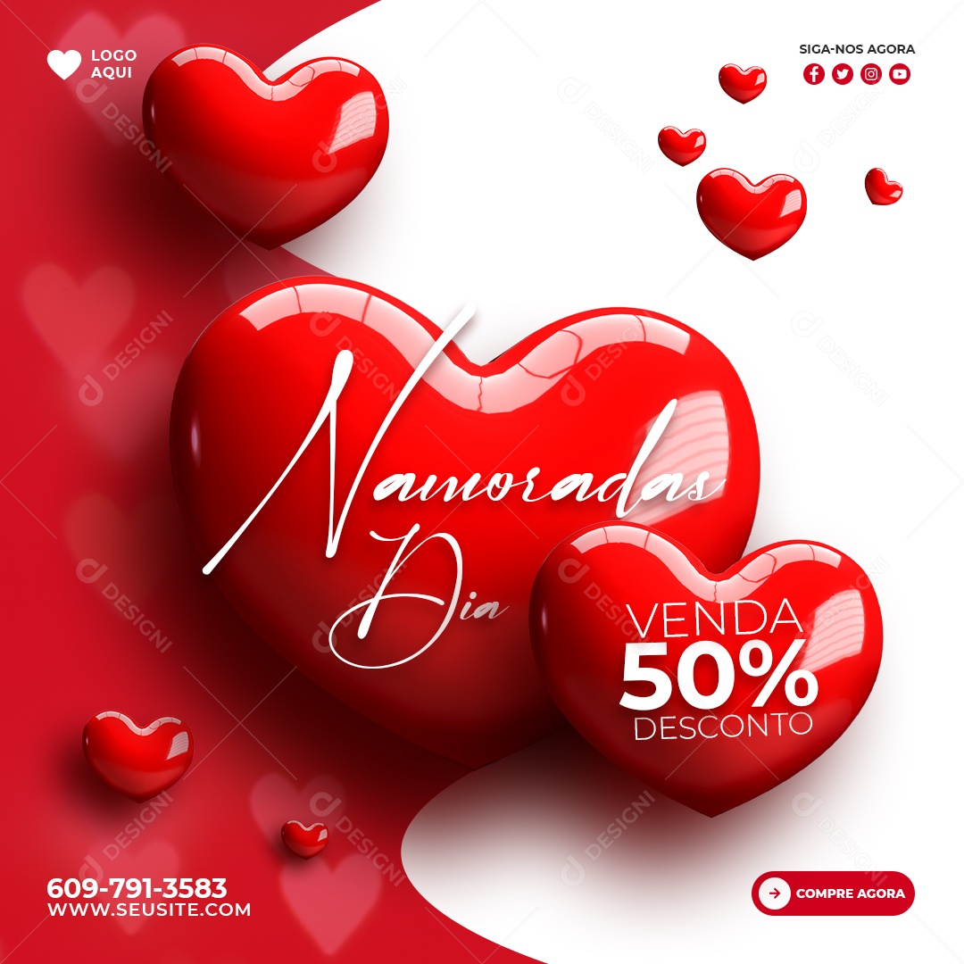 Post Dia dos Namorados Promoção 50% Social Media PSD Editável