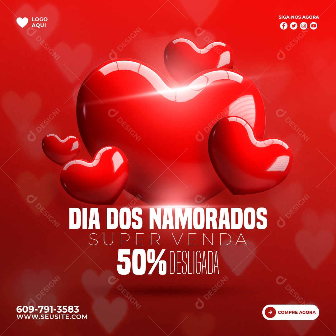 Post Dia dos Namorados Promoção 50% Social Media PSD Editável