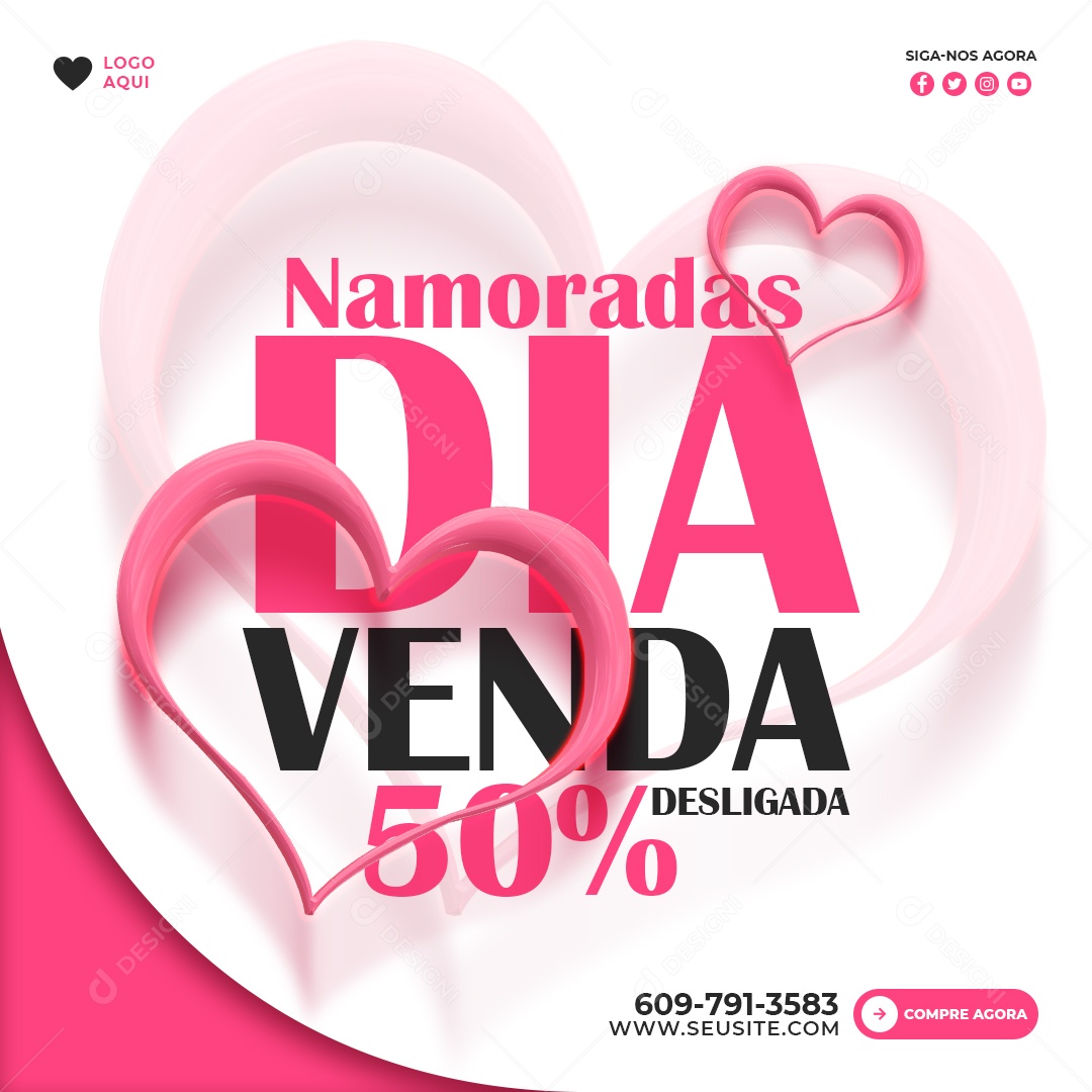 Post Dia dos Namorados Promoção 50% Social Media PSD Editável