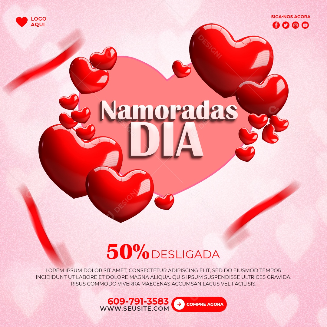 Post Dia dos Namorados Promoção 50% Social Media PSD Editável