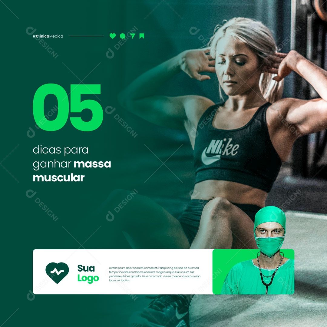 Clínica Médica 05 Dicas Para Ganhar Massa Muscular Social Media PSD Editável