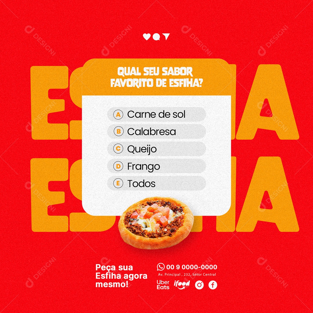 Qual seu Sabor Favorito de Esfiha Esfiharia Social Media PSD Editável
