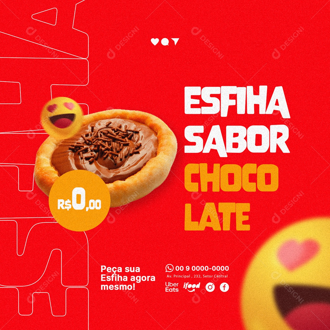 Esfiha Sabor Chocolate Esfiharia Social Media PSD Editável