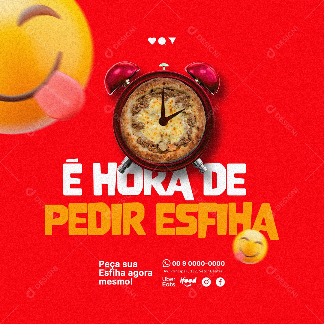 É Hora de Pedir Esfiha Esfiharia Social Media PSD Editável