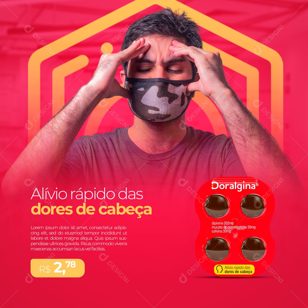 Doralgina Alívio Rápido das Dores de Cabeça Farmácia Social Media PSD Editável