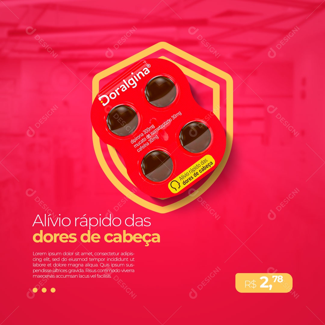 Doralgina Alívio Rápido das Dores de Cabeça Farmácia Social Media PSD Editável