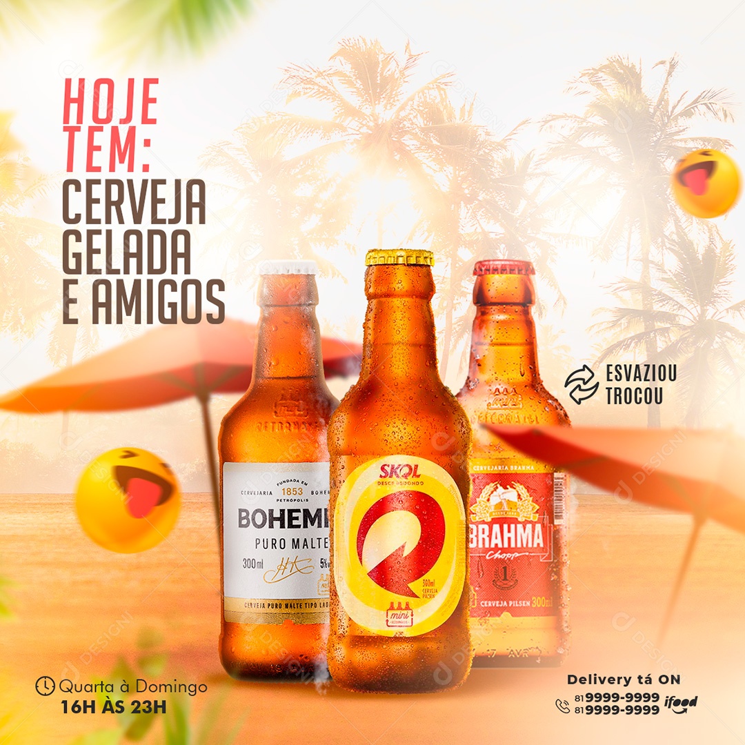 Post Hoje Tem Cerveja Gelada e Amigos Social Media PSD Editável